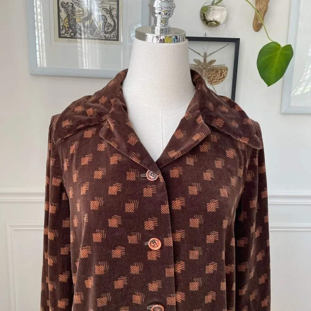 Vintage 70s Gloria Sachs Velveteen Barrymore Dagger Collar Button Blazer Jacket